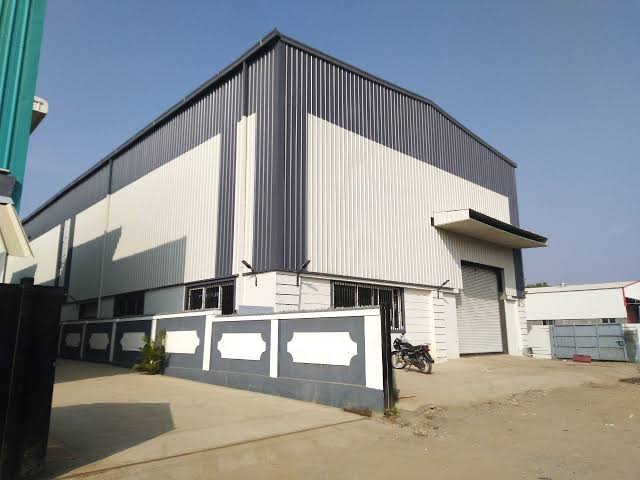 Industrial steel structure under construction